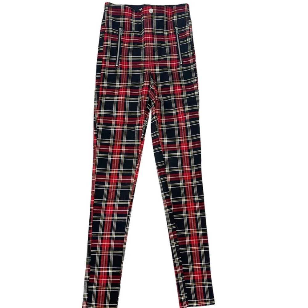 Zara Red and Black Checkered Trousers